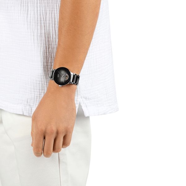 Montre Rado Centrix Open Heart automatique cadran gris bracelet acier et céramique noire 39,5 mm R30012152
