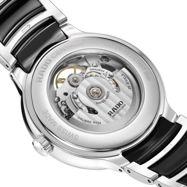 Montre Rado Centrix Open Heart automatique cadran gris bracelet acier et céramique noire 39,5 mm R30012152