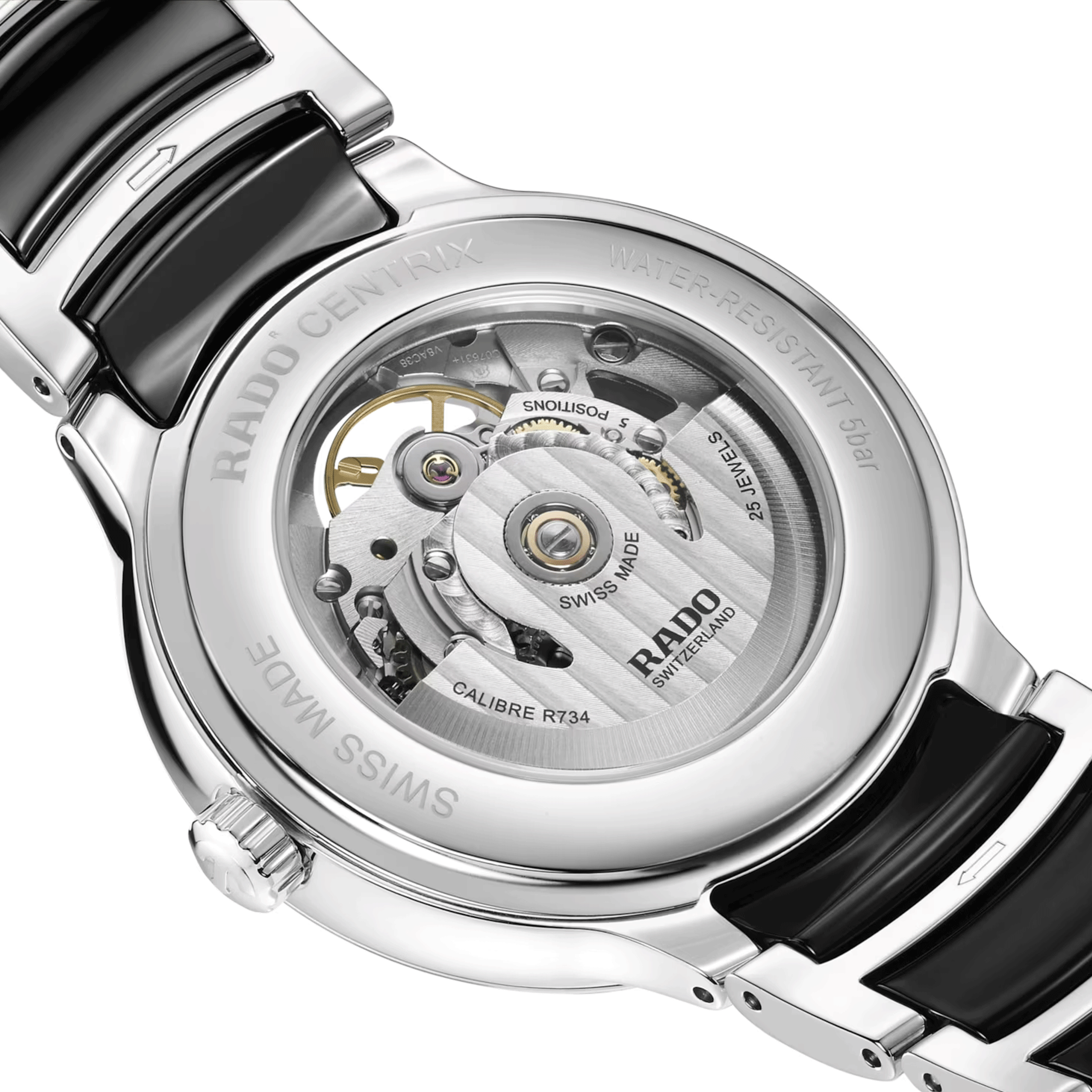Montre Rado Centrix Open Heart automatique cadran gris bracelet acier et céramique noire 39,5 mm R30012152