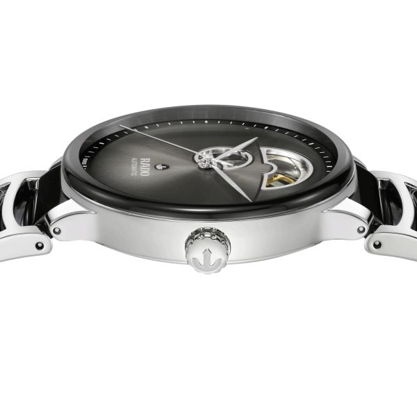 Montre Rado Centrix Open Heart automatique cadran gris bracelet acier et céramique noire 39,5 mm R30012152