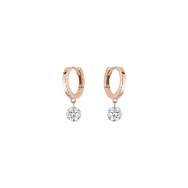 Mini créoles La Brune et La Blonde 360° en or rose 2 diamants taille brillant 2 x 0,07 carat