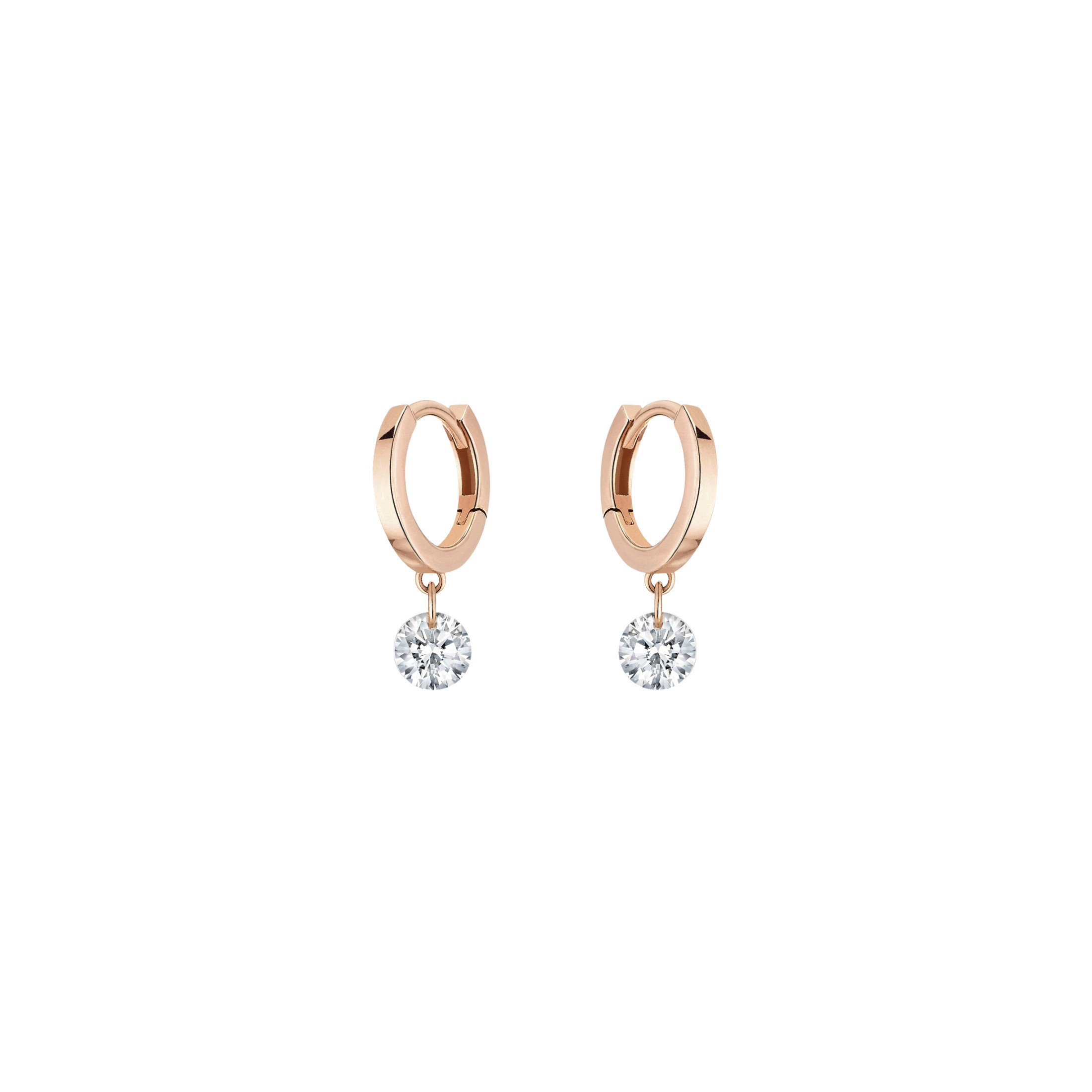 Mini créoles La Brune et La Blonde 360° en or rose 2 diamants taille brillant 2 x 0,07 carat