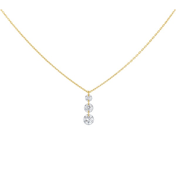 Collier La Brune et La Blonde 360° Trio en or jaune 3 diamants taille brillant 0,40 carat