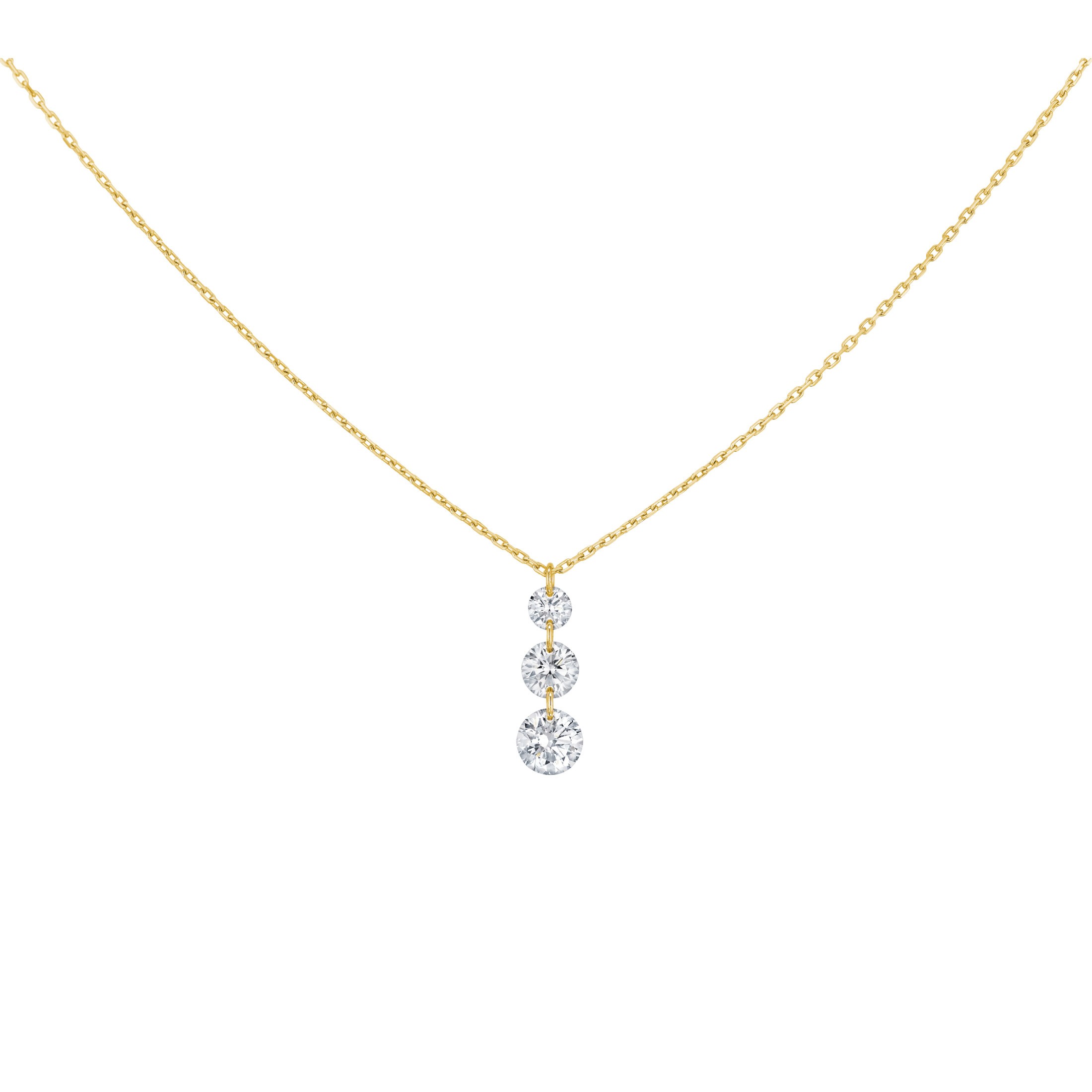 Collier La Brune et La Blonde 360° Trio en or jaune 3 diamants taille brillant 0,40 carat