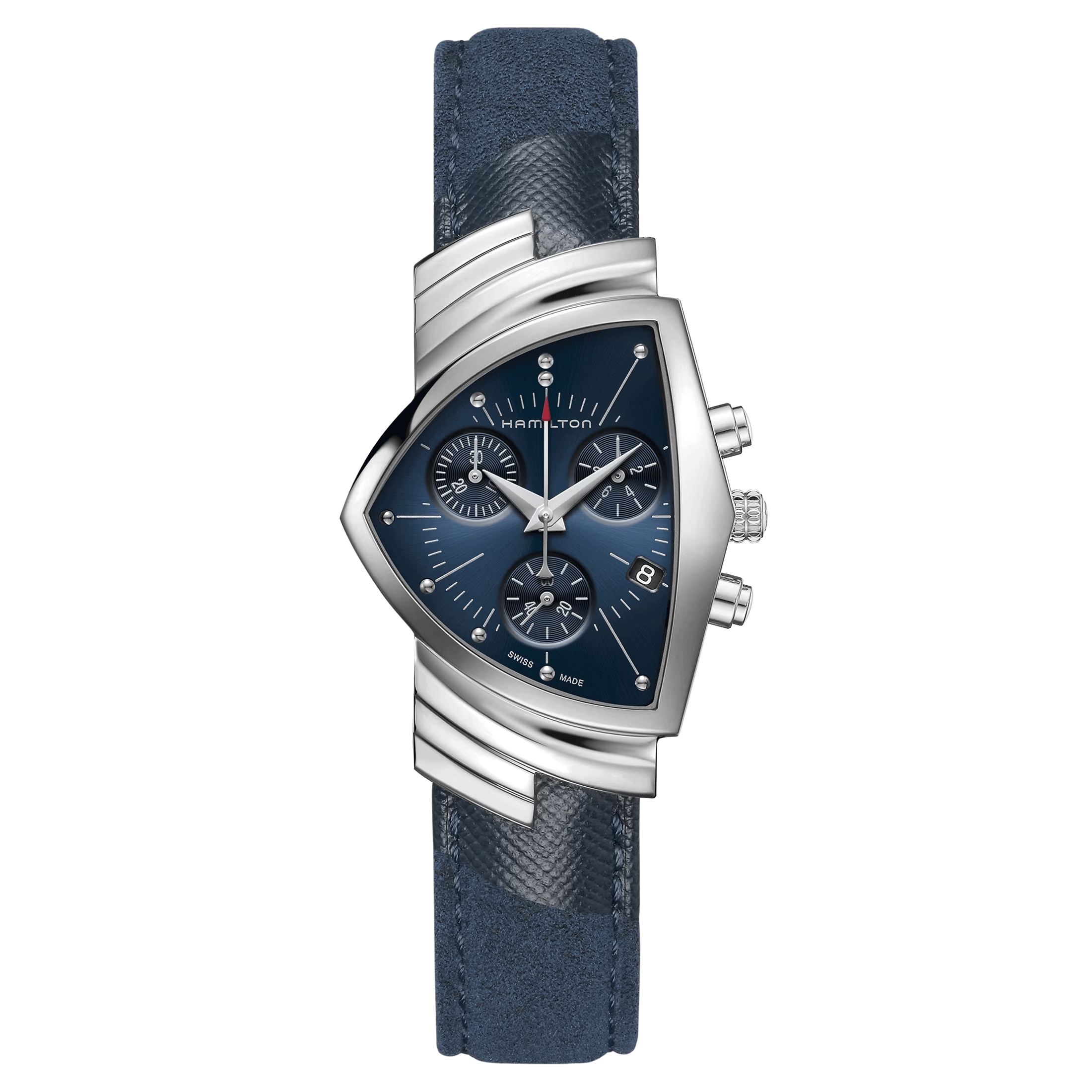 Montre Hamilton Ventura Chrono quartz cadran bleu bracelet cuir bleu 32,3 x 50,3 mm H24432941