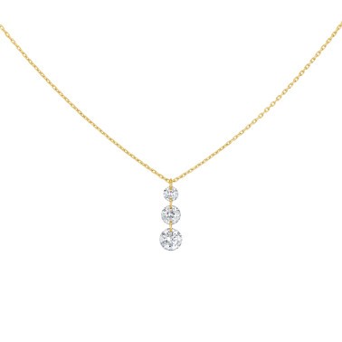 Collier La Brune et La Blonde 360° Trio en or jaune 3 diamants taille brillant 0,40 carat