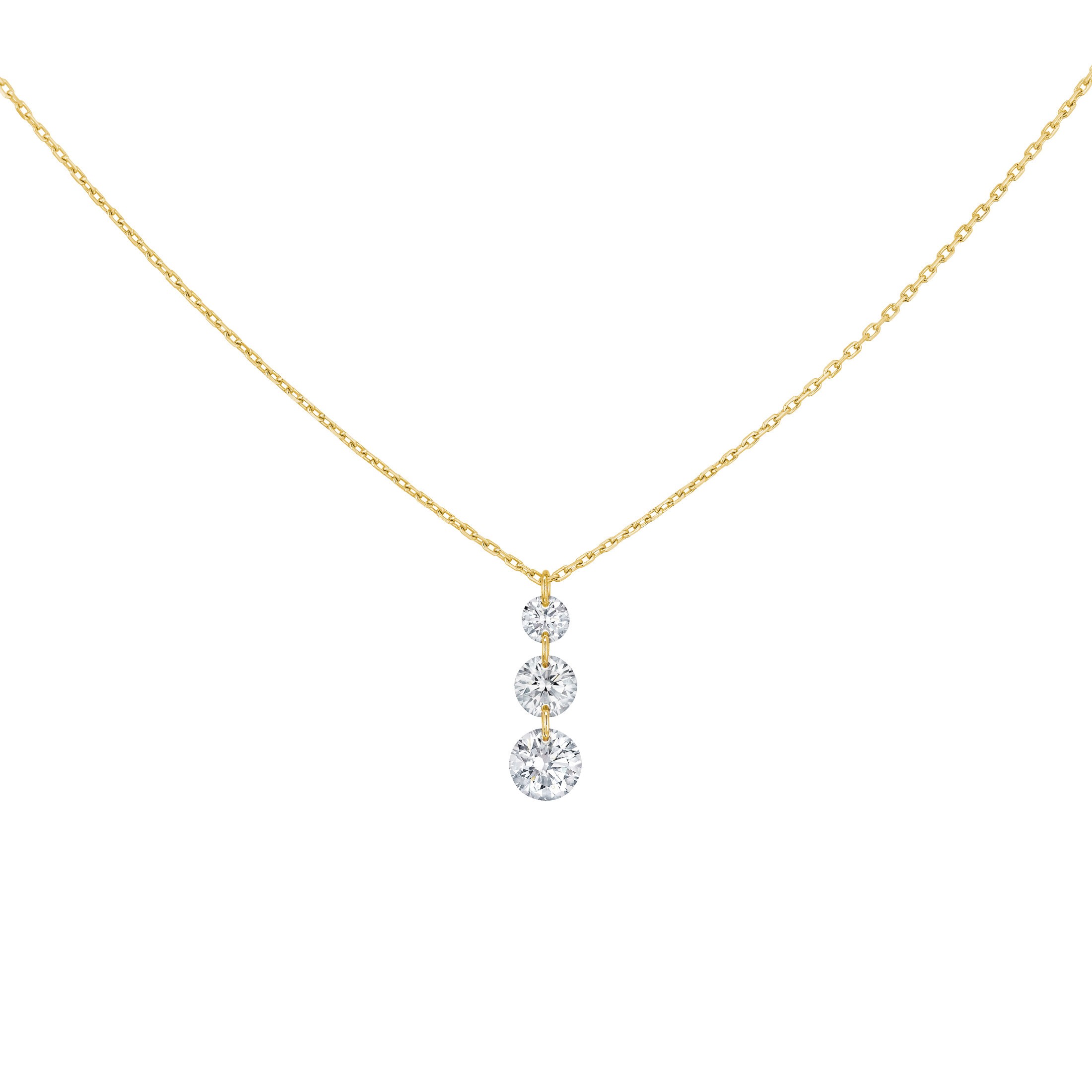 Collier La Brune et La Blonde 360° Trio en or jaune 3 diamants taille brillant 0,40 carat