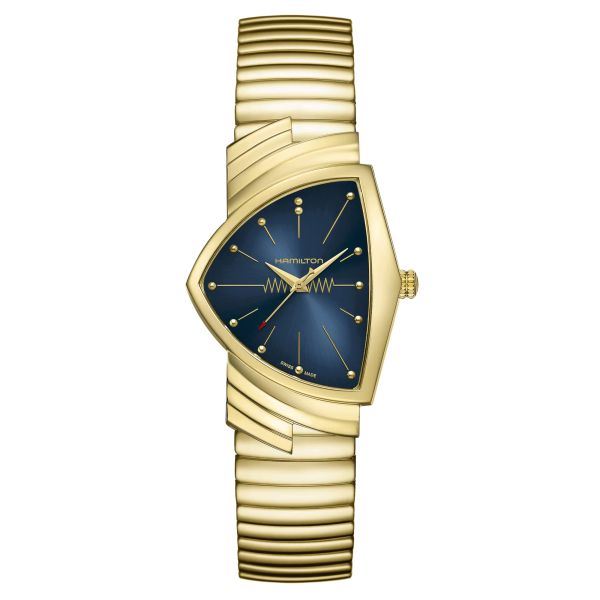 Hamilton Ventura Blue Chrono PVD Yellow Gold quartz watch blue dial steel bracelet pvd yellow gold 32,3 x 50,3 mm