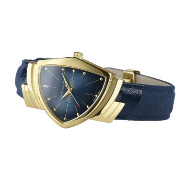 Montre Hamilton Ventura Blue Chrono PVD Or Jaune quartz cadran bleu bracelet cuir bleu 32,3 x 50,3 mm H24301141