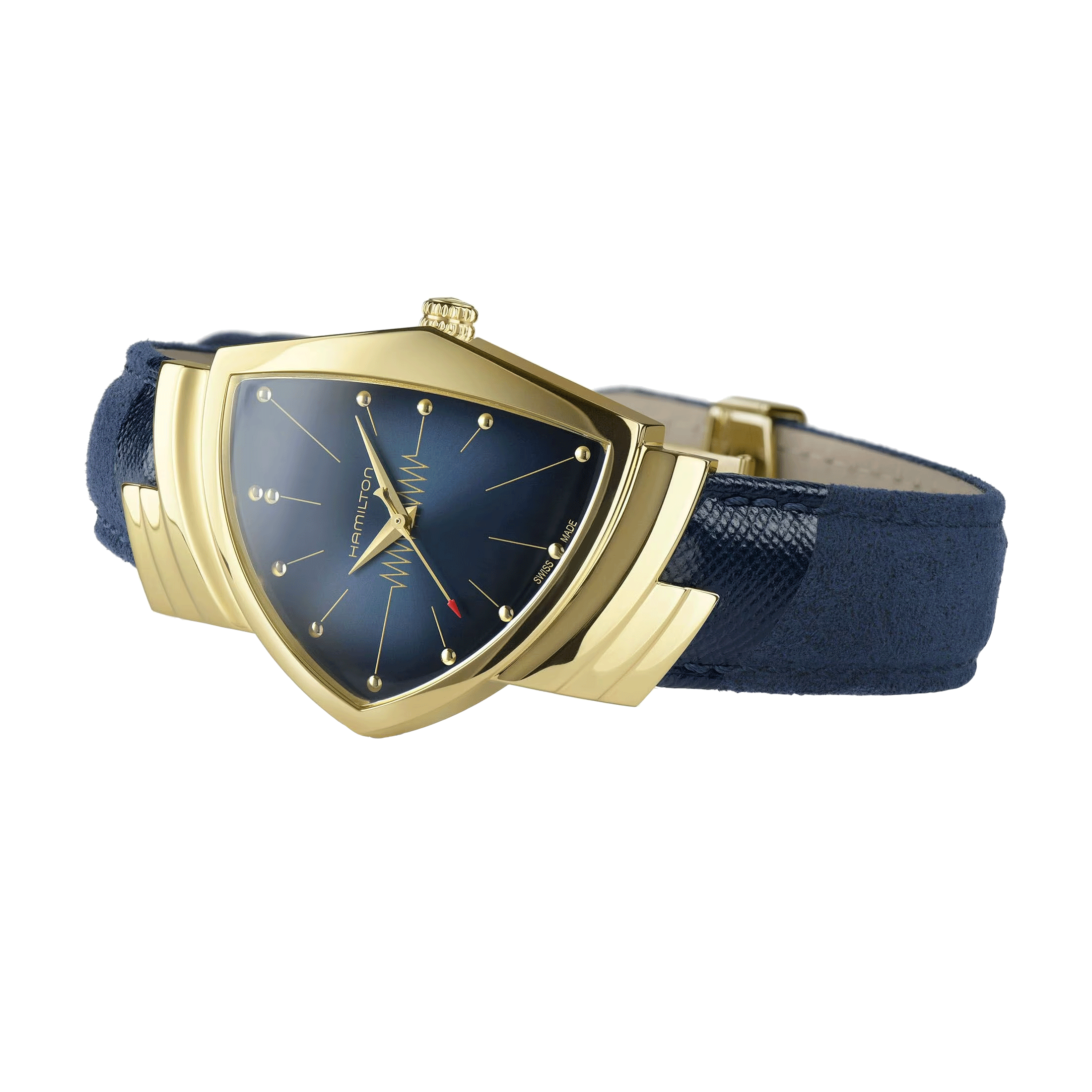 Montre Hamilton Ventura Blue Chrono PVD Or Jaune quartz cadran bleu bracelet cuir bleu 32,3 x 50,3 mm H24301141