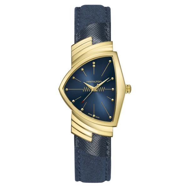 Hamilton Ventura Blue Chrono PVD Yellow Gold quartz watch blue dial steel bracelet pvd yellow gold 32,3 x 50,3 mm