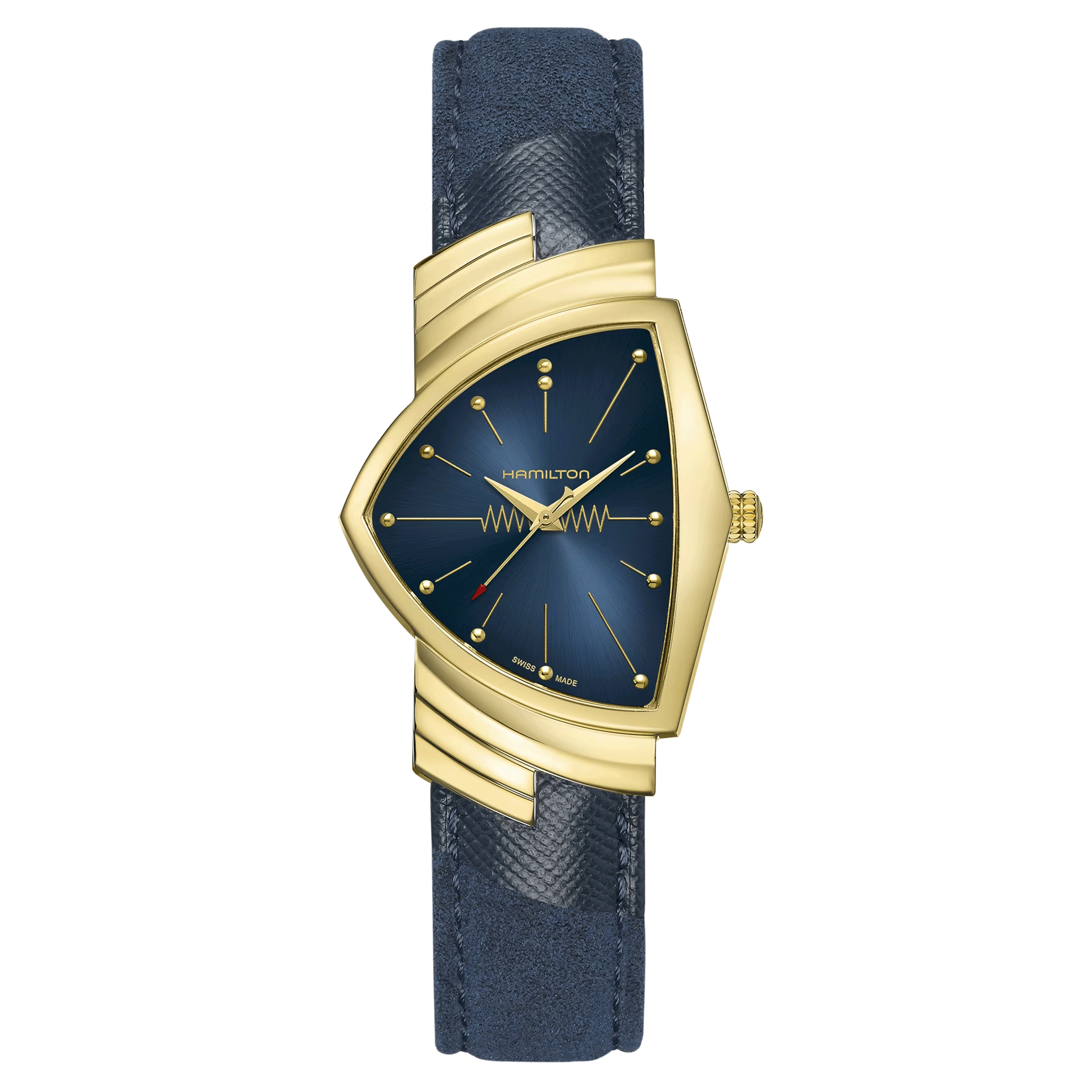 Montre Hamilton Ventura Blue Chrono PVD Or Jaune quartz cadran bleu bracelet cuir bleu 32,3 x 50,3 mm H24301141