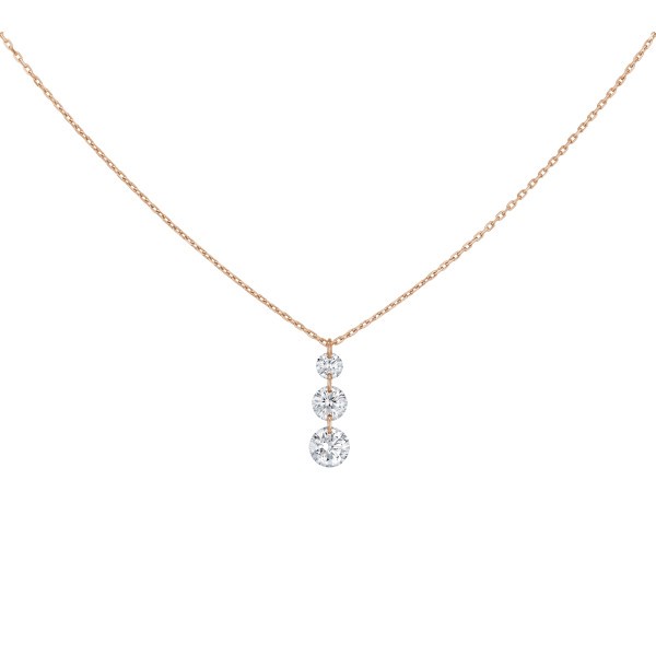 Collier La Brune et La Blonde 360° Trio en or rose 3 diamants taille brillant 0,40 carat