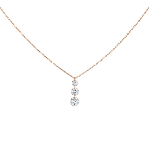 Collier La Brune et La Blonde 360° Trio en or rose 3 diamants taille brillant 0,40 carat