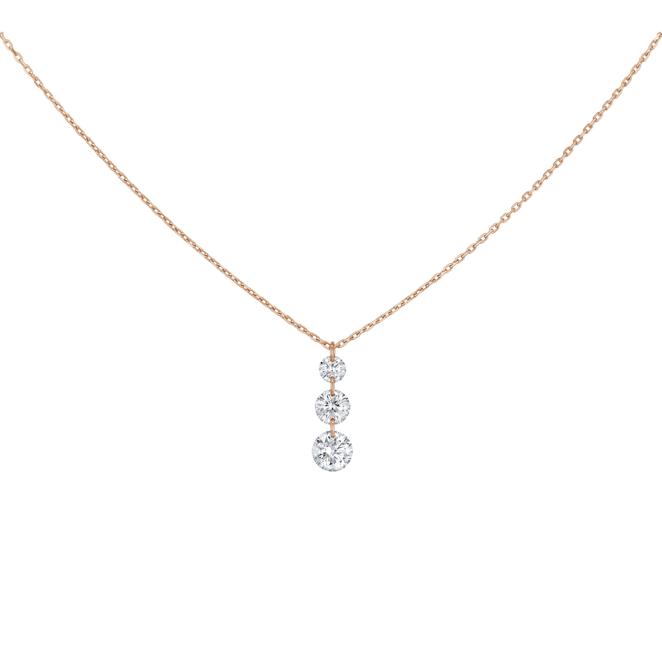 Collier La Brune et La Blonde 360° Trio en or rose 3 diamants taille brillant 0,40 carat
