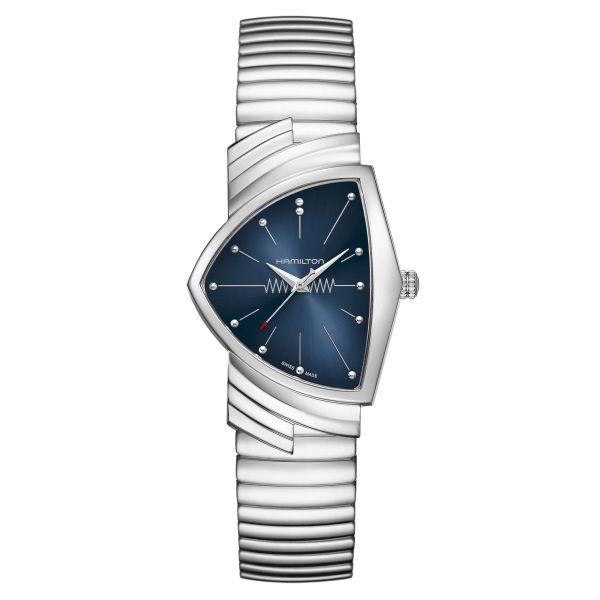Montre Hamilton Ventura Blue Chrono quartz cadran bleu bracelet acier 32,3 x 50,3 mm H24411142