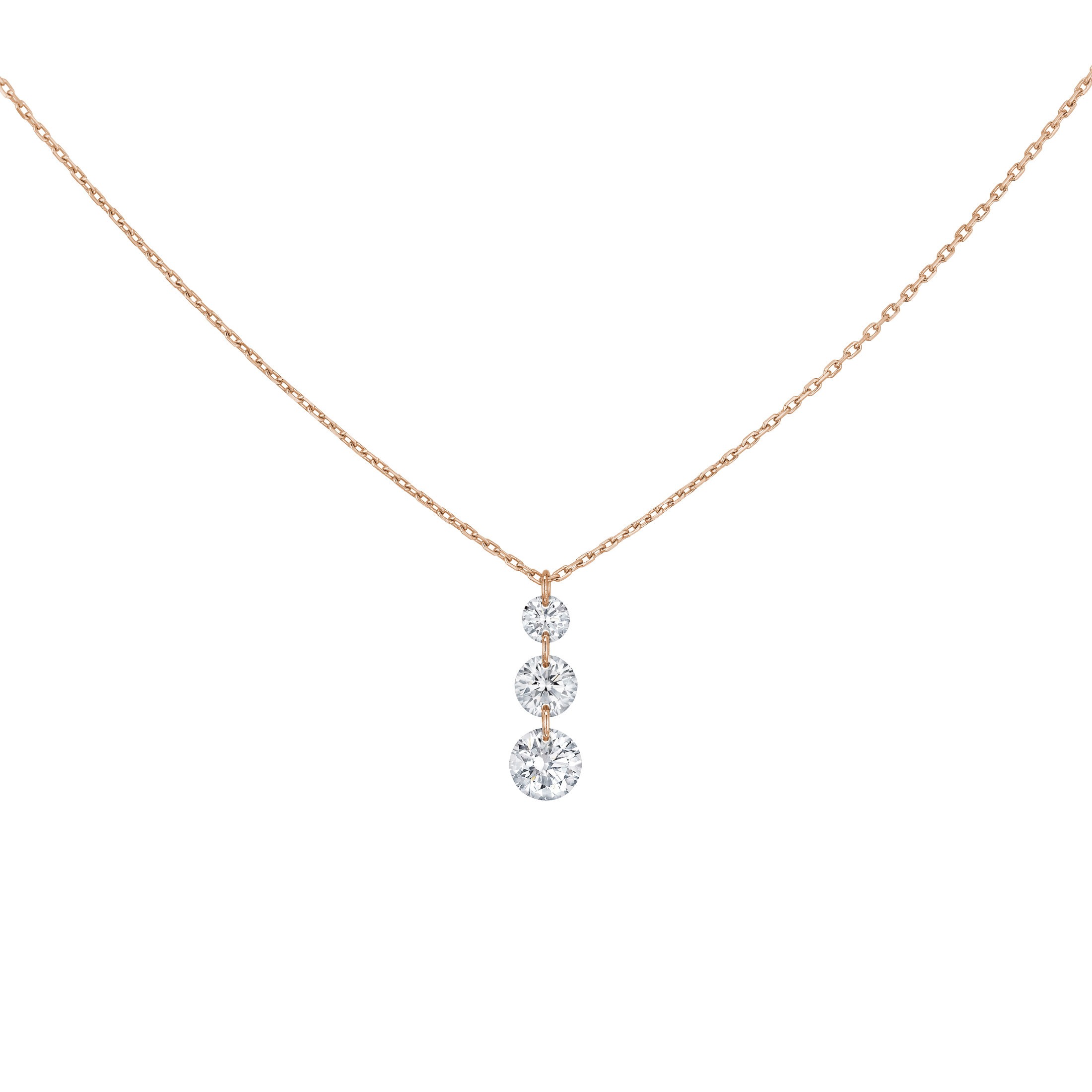 Collier La Brune et La Blonde 360° Trio en or rose 3 diamants taille brillant 0,40 carat