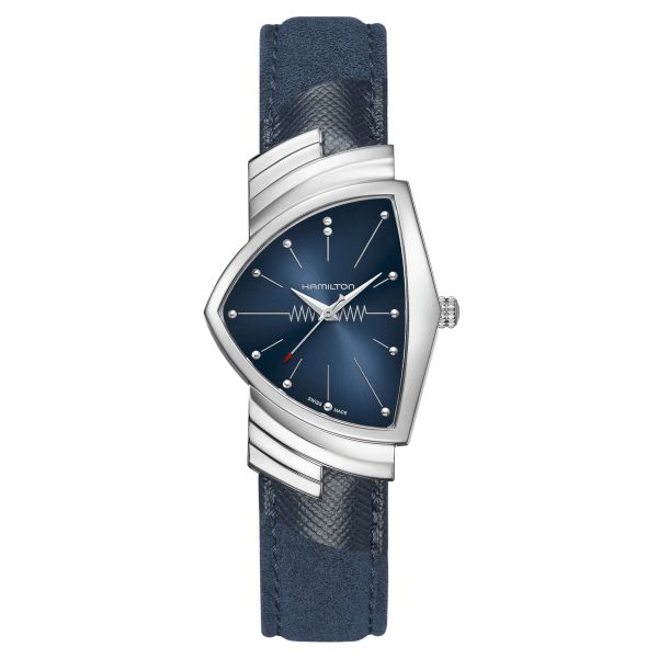 Hamilton Ventura Blue quartz watch blue dial blue leather strap 32,3 x 50,3 mm