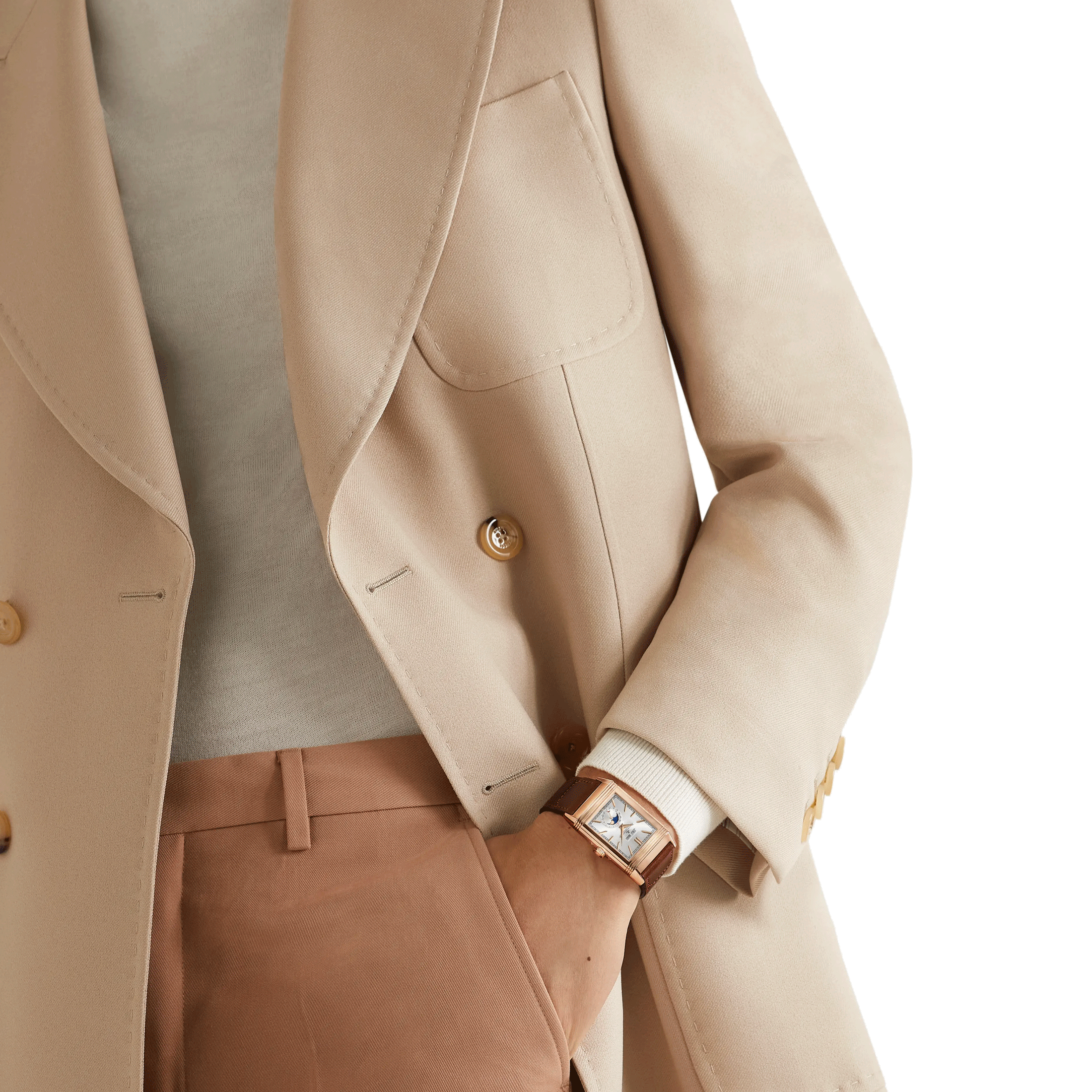 Montre Jaeger-LeCoultre Reverso Tribute Duoface Calendar Or Rose remontage manuel cadran gris bracelet cuir marron Q3912530