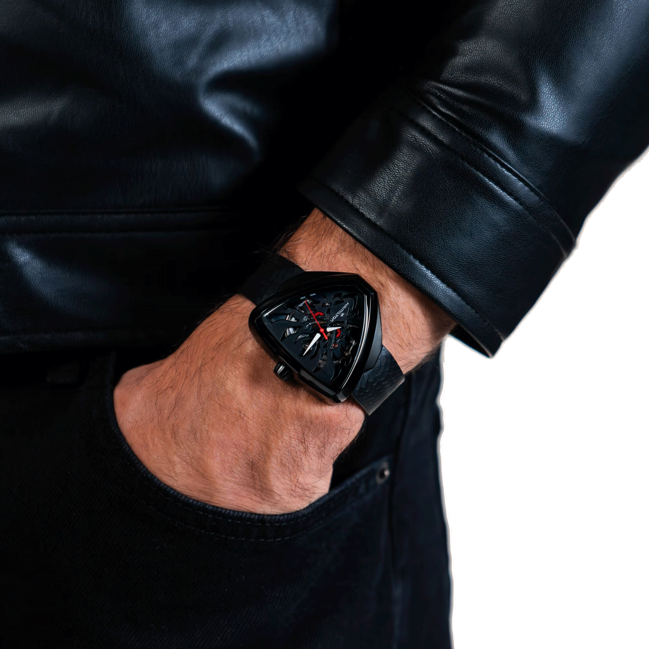 Montre Hamilton Ventura Elvis80 Skeleton PVD Noir automatique cadran noir bracelet caoutchouc noir 42,50 x 44,60 mm H24535332