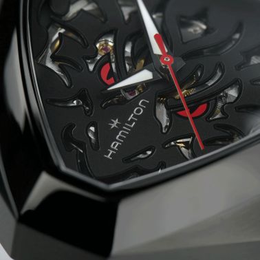 Montre Hamilton Ventura Elvis80 Skeleton PVD Noir automatique cadran noir bracelet caoutchouc noir 42,50 x 44,60 mm H24535332