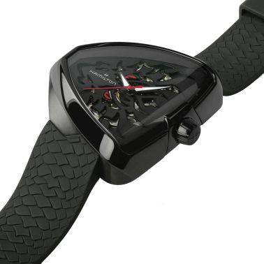 Montre Hamilton Ventura Elvis80 Skeleton PVD Noir automatique cadran noir bracelet caoutchouc noir 42,50 x 44,60 mm H24535332