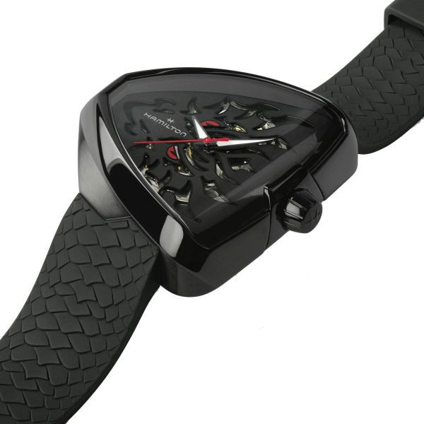 Montre Hamilton Ventura Elvis80 Skeleton PVD Noir automatique cadran noir bracelet caoutchouc noir 42,50 x 44,60 mm H24535332