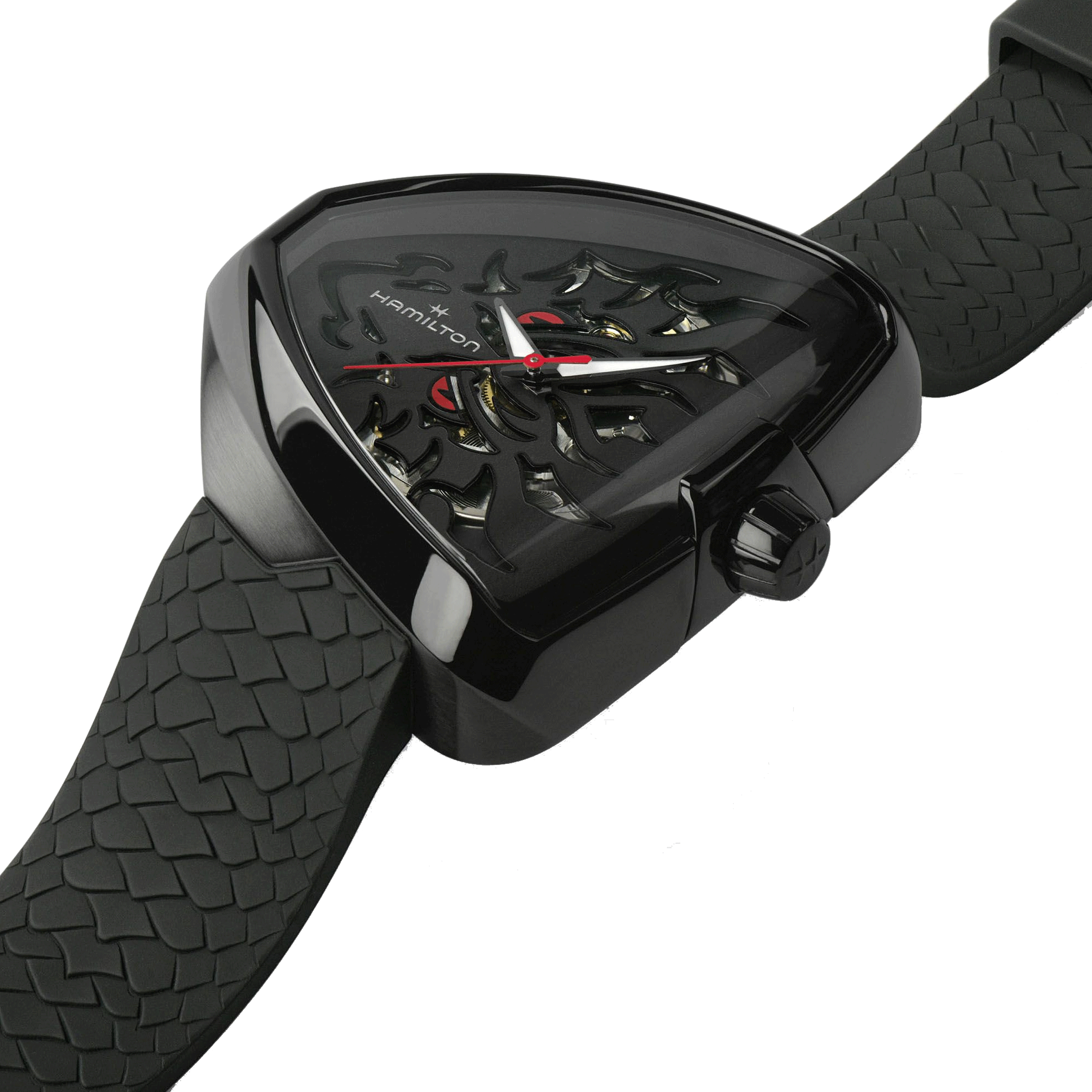 Montre Hamilton Ventura Elvis80 Skeleton PVD Noir automatique cadran noir bracelet caoutchouc noir 42,50 x 44,60 mm H24535332