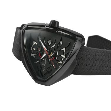 Hamilton Ventura Elvis80 Skeleton PVD Black automatic watch black dial black rubber strap 42,50 x 44,60 mm H24535332