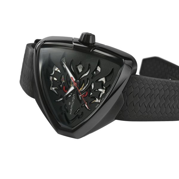 Montre Hamilton Ventura Elvis80 Skeleton PVD Noir automatique cadran noir bracelet caoutchouc noir 42,50 x 44,60 mm H24535332
