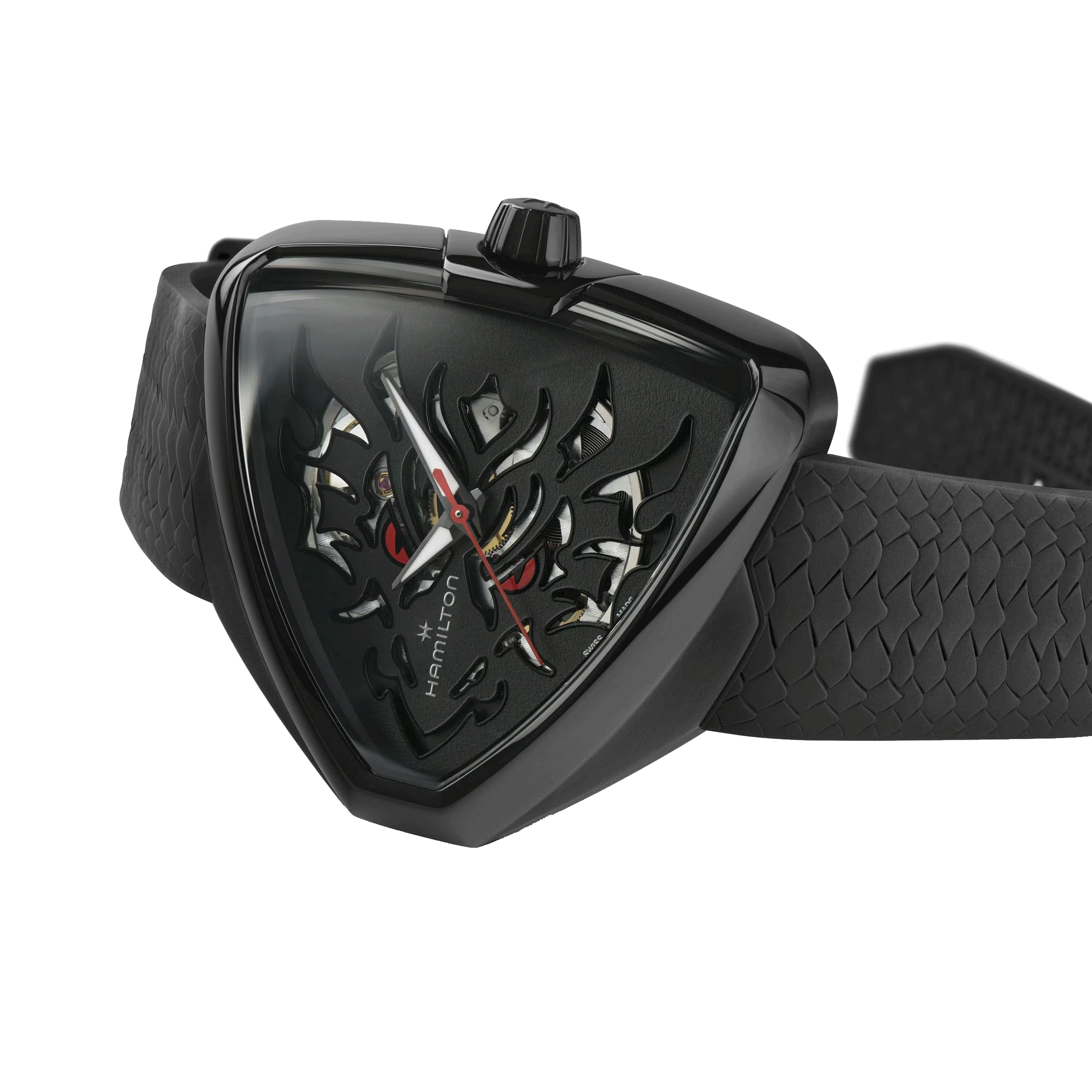 Montre Hamilton Ventura Elvis80 Skeleton PVD Noir automatique cadran noir bracelet caoutchouc noir 42,50 x 44,60 mm H24535332