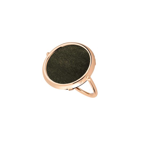 Bague Ginette NY Disc Ring en or rose et obsidienne dorée