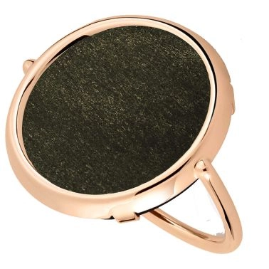 Bague Ginette NY Disc Ring en or rose et obsidienne dorée