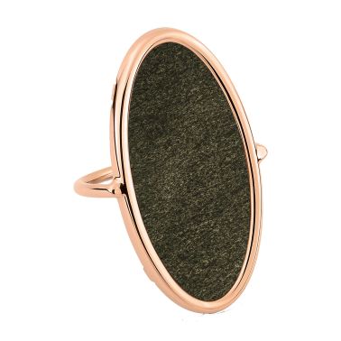 Bague Ginette NY Ellipse en or rose et obsidienne dorée
