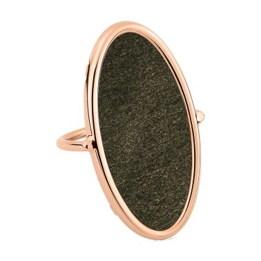 Bague Ginette NY Ellipse en or rose et obsidienne dorée