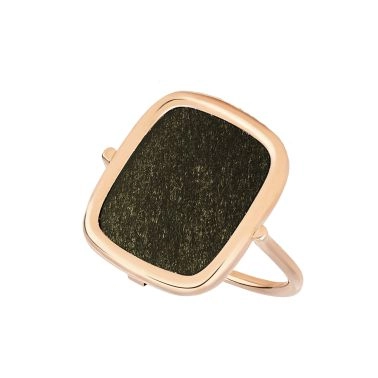 Bague Ginette NY Antique Ring en or rose et obsidienne dorée