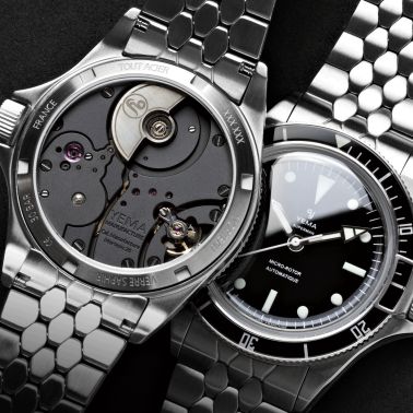 Yema Superman Slim CMM.20 automatic watch black dial steel bracelet 39 mm