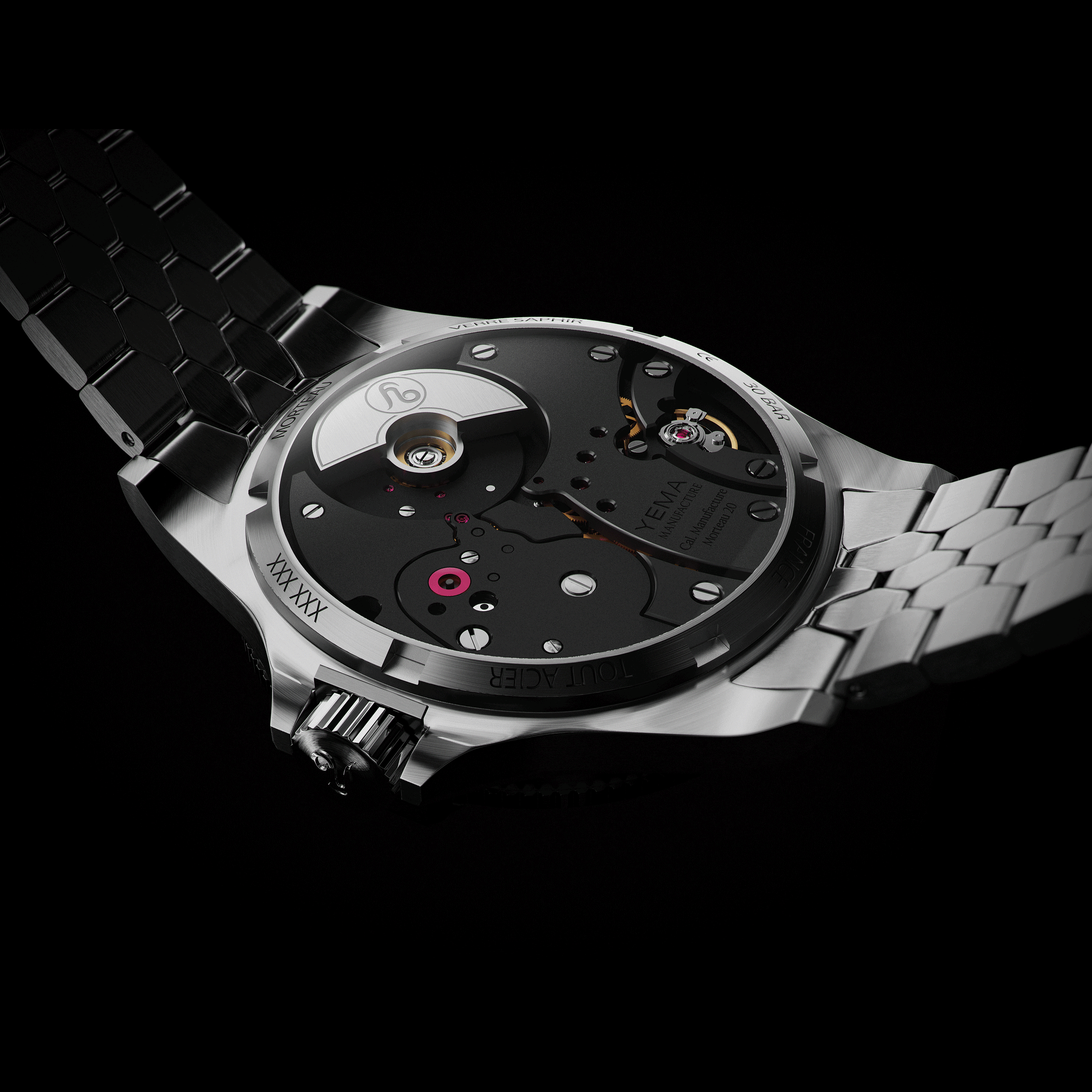 Yema Superman Slim CMM.20 automatic watch black dial steel bracelet 39 mm