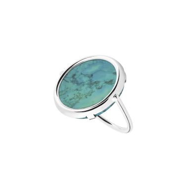 Bague Ginette NY Disc Ring en or blanc et turquoise