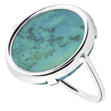 Bague Ginette NY Disc Ring en or blanc et turquoise