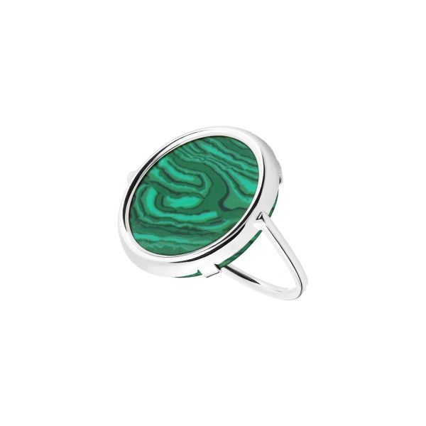 Bague Ginette NY Disc Ring en or blanc et malachite