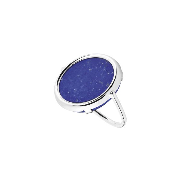 Bague Ginette NY Disc Ring en or blanc et lapis lazuli