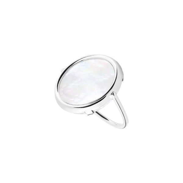Ginette NY Disc Ring in white gold and white mother-of-pearl