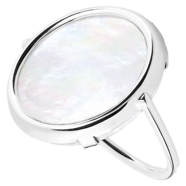 Ginette NY Disc Ring in white gold and white mother-of-pearl