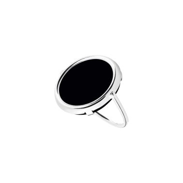 Bague Ginette NY Disc Ring en or blanc et onyx