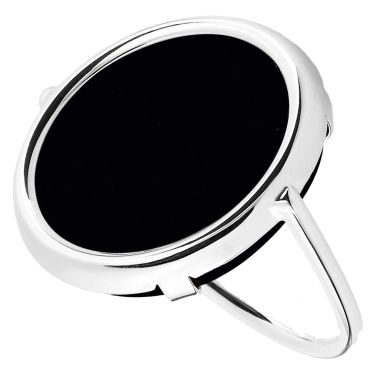 Bague Ginette NY Disc Ring en or blanc et onyx