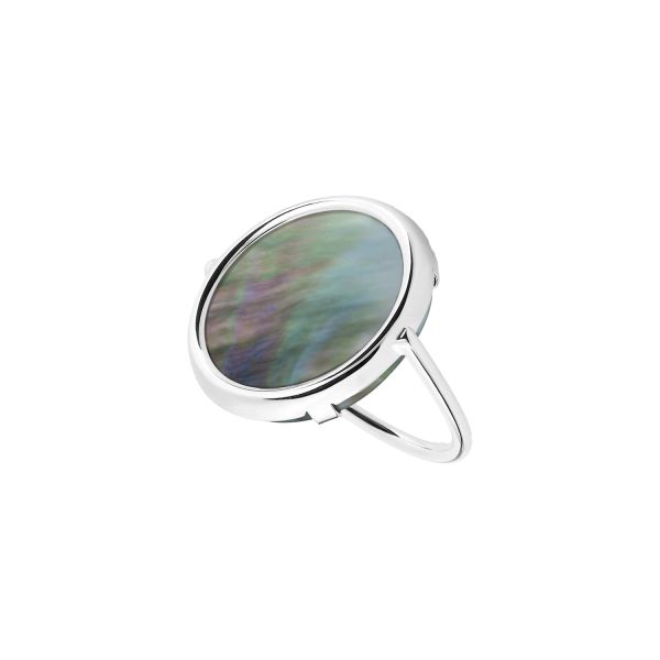 Ginette NY Disc Ring in white gold and black mother-of-pearl