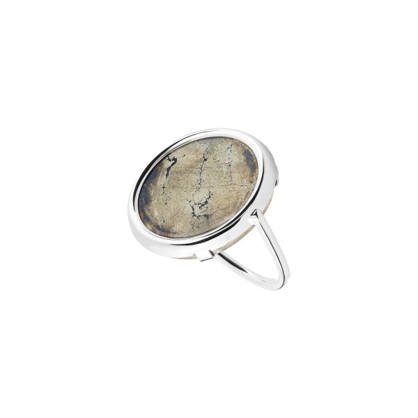 Bague Ginette NY Disc Ring en or blanc et pyrite