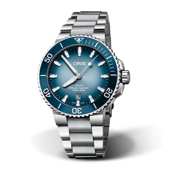 Montre Oris Aquis Date "Lake Baikal" automatique cadran bleu bracelet acier 43,5 mm