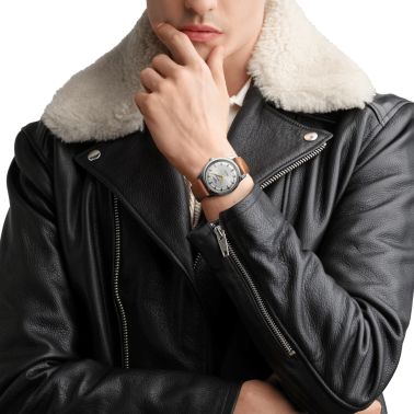 Longines Conquest Heritage automatic watch silver dial brown leather strap 40 mm